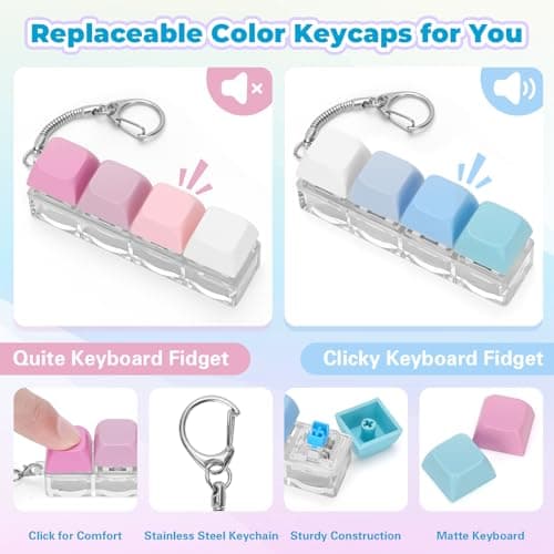 Netholid 2 PCS Keyboard Fidget Toys for Adults Silent and Loud Keyboard Clicker Keychain Sensory Toy for Anxiety Stress Relief Autism (Blue&Purple, 4 in 1-2P) - Thumbnail 3