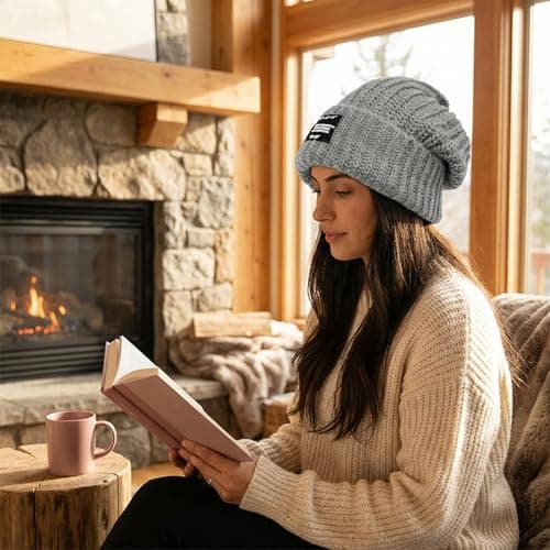 BSHITWO Knit Beanie for Women, Winter Hat Anti Frizz Stretch Warm Cap for Ski Daily Gifts, Gray - Thumbnail 2
