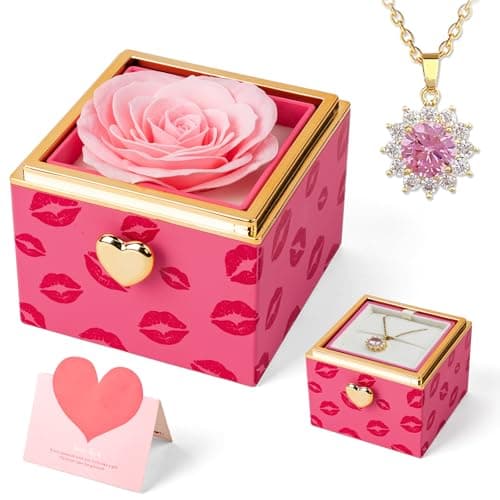mountova Valentines Day Gifts for Her Birthday, Funny Flip Rose Box with Sunflower Necklace Jewelry, Anniversary Wedding Gift for Girlfriend Wife, Lips Print Flower Gift Box for Mom Daughter - Image 1