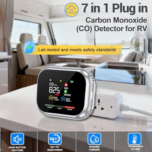 7in1 Portable Smoke Carbon Monoxide Detectors Plug in, Smoke & CO Detector Alarm, Digital Carbon Monoxide Smoke Detector Combo with Natural Gas Detector, Temp & Humidity Sensor for Home RV Travel - Thumbnail 4