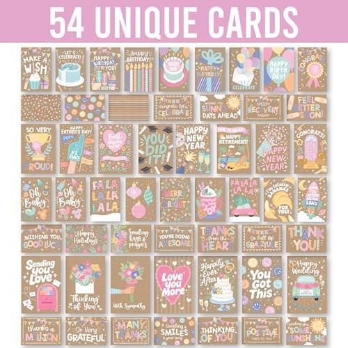 Hadley Designs Assorted Cards With Envelopes All Occasion - 54 Bulk Greeting Cards For All Occasions, Mixed Greeting Card Assortment, Birthday, Thank You, Congrats, Sympathy, Holiday Variety Card Pack - Thumbnail 3