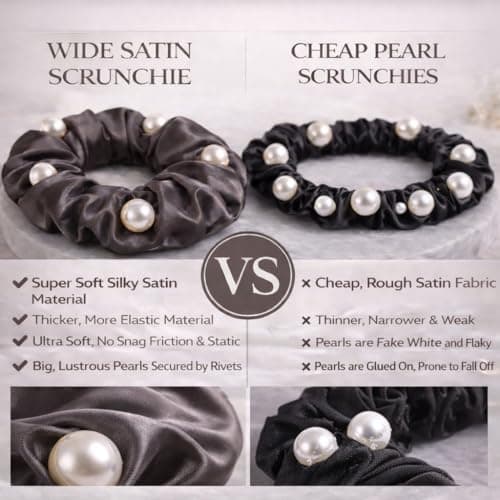 UaiUya 4PCS Pearl Satin Scrunchies, Softer Than Silk Hair Ties, Gentle for Frizz, Ideal Gifts for Women Basic - Thumbnail 3