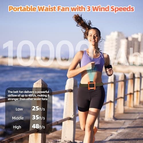 SynclaspX Waist Fan, 10000mAh Rechargeable Belt Clip Fan, 24H Runtime, 49ft/s Strong Airflow, 3-Speed 7-in-1 Hands-Free Personal Fan with Bottom Air Intake and LED SOS Light for Jobsite Outdoor Work - Thumbnail 2