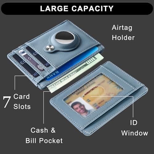 Hawanik Slim Minimalist Front Pocket Air Tag Wallet, RFID Blocking Card Holder Wallet with Airtag Holder - Thumbnail 3
