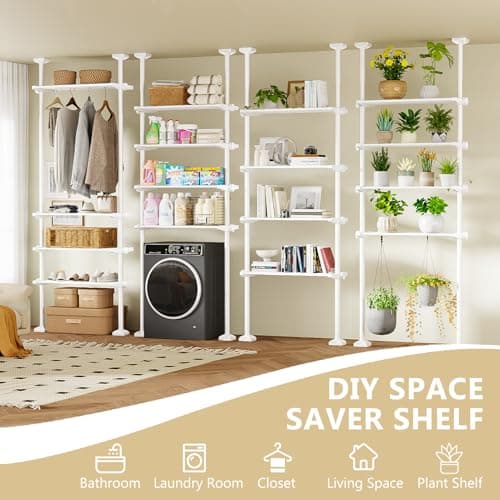 Bonpally Over The Toilet Storage Shelf, 4-Tier Adjustable Bathroom Organizer, No Drill Tension Mounted Shelves Metal, Space-Saving Bathroom Cabinet Rack Above Toilet for Small Bathroom Rooms, White - Thumbnail 6