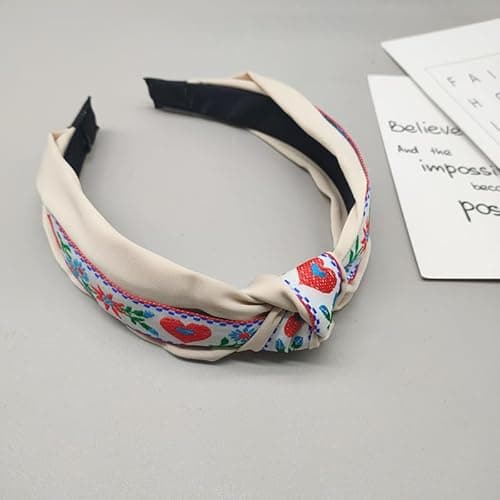 EENSYWEENSY 2 Pack Embroidered Floral Knotted Headbands, Vintage Boho Jacquard Fabric Ribbon Hair Accessory - Thumbnail 5