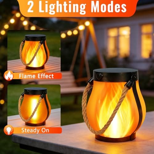 Gen2 Solar Lanterns Outdoor Waterproof, 2Pack Flickering Flame Light Hanging Solar Outdoor Lights with Dual Charging (USB/Solar) & 2 Modes for Desk Yard Patio Path Tree Garden Camping Decoration - Thumbnail 2