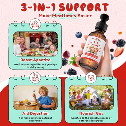 Wellcatcher Appetite Booster Drops for Kids Adults: Picky Eater Vitamins Support Gut Health Height Growth & Nutritional Balance with Bromelain Hawthorn Zinc, Sugar Free Vegan 60ML - Thumbnail 4