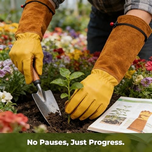 Aegend Long Gardening Gloves, Reinforced Fingertips Cowhide Leather, Elbow-Length Gauntlet Cuff, Breathable & Flexible for Rose Pruning, Planting & Weeding, Fit for Small Hands (Gold Yellow, S) - Thumbnail 4