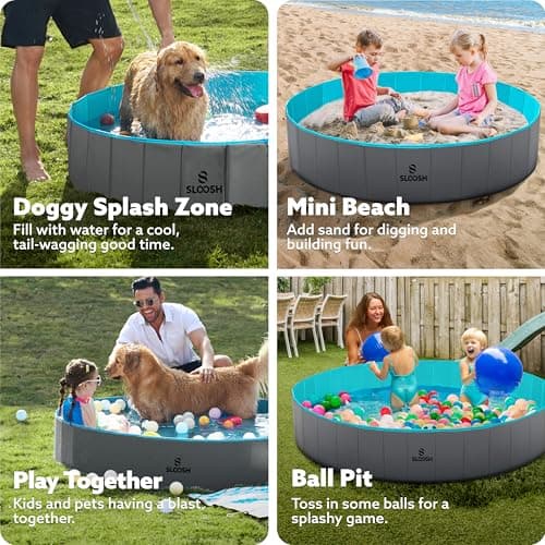 SLOOSH Foldable Dog Kiddie Pool - Portable Hard Plastic Doggie Swimming Pool, Anti-Slip Collapsible Pets Bath Tub Suitable for Kids Toddler Indoor Outdoor Backyard Use (Gray, 63" x 12") - Thumbnail 5