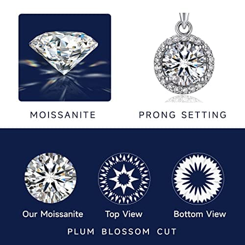 MomentWish Moissanite Necklace for Women, 1 Carat Simulated Moissanite Necklace for Her 925 Sterling Silver Halo Pendant Anniversary Valentine's Day Birthday Gifts for Mom Wife Girlfriend-Round - Thumbnail 4