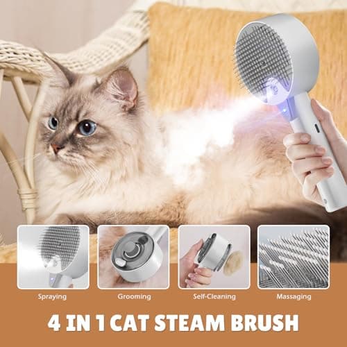 Cat Steam Brush,Cat Brushes for Indoor Cats, 4 In 1Spritz Spray Defur Comb, Cloud Care Shedding Control, Pet Grooming Brush for Long Short Hair Cats Dogs, Massage Clean Design Pet Steam Brushes - Thumbnail 2