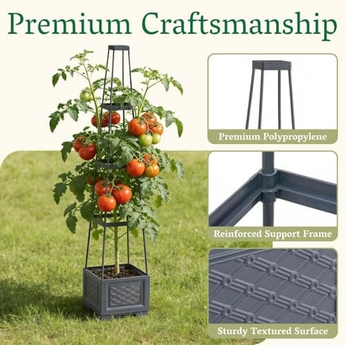 Chirpartti Rolling Tomato Planter with Trellis | Self-Watering Raised Garden Bed Tomato Pots for Growing Tomatoes | Planter Box with Trellis with Wheels for Climbing Plants Greenhouse Indoor Outdoor - Thumbnail 5