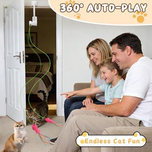 Automatic Cat Toy for Indoor Cats, Interactive Door Hanging Cat Toy with Smart Touch Restart, USB Rechargeable Cat Teaser with Elastic Rope, Adjustable Height Cat Toy for Kittens & Adult Cats (White) - Thumbnail 3