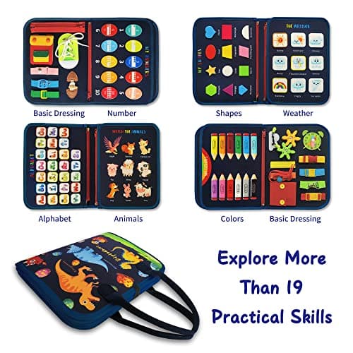 LearnToy Busy Board - Dinosaur Montessori Toys for 3 4 5 Year Old - Sensory Toys for Autistic Children - Toddler Travel Toys - Busy Book for Toddlers Activities as Boys Girls Gift - Thumbnail 2