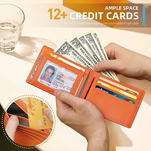 RUNBOX Wallet for Men Slim 11 Credit Card Holder Slots Leather RFID Blocking Small Thin Men's Wallet Bifold Minimalist Front Pocket Large Capacity Gift Box - Thumbnail 2