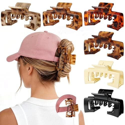 6 Pcs Hat Claw Clip for Women, Hat-Friendly Claw Clips for Baseball Cap & Trucker Hat - 4.1 Inch Large Tortoise Hat Claw Clip for Medium/Thick Hair, Non-Slip Baseball Hair Clips for Hats Hairstyle - Image 1