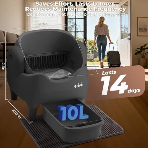 KITPLUS Self Cleaning Litter Box, Automatic Cat Litter Box with APP Control, Odor-Free Waste Disposal Includes Trash Bags, Large Waste Bin, Open-Top, for Multiple Cats - Thumbnail 4