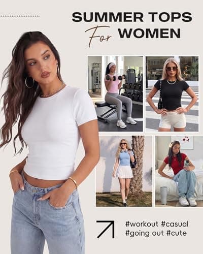 GAYHAY White Shirts for Women - Slim Fit Short Sleeve Crop Top Crew Neck Casual Basic Tees Spring Summer Fashion Clothing 2026 - Thumbnail 3