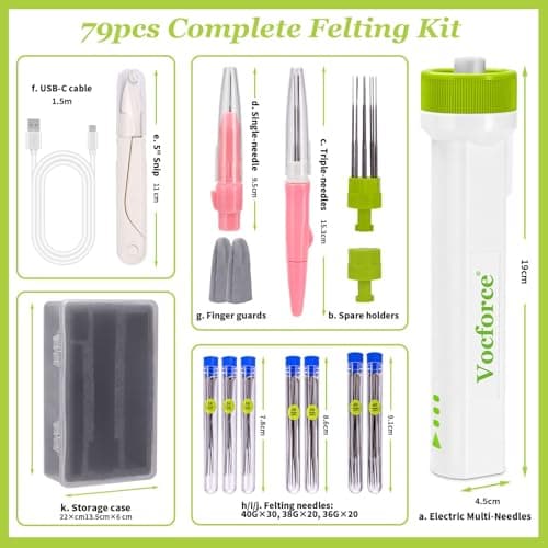 Vocforce Electric Needle Felting Tool, 4V Cordless 1-9 Multi-Needles Felting Machine with 79pcs Supplies Kit Set 3-Speed 4X Faster for Beginners Adult Small & Large Wool Projects - Thumbnail 4