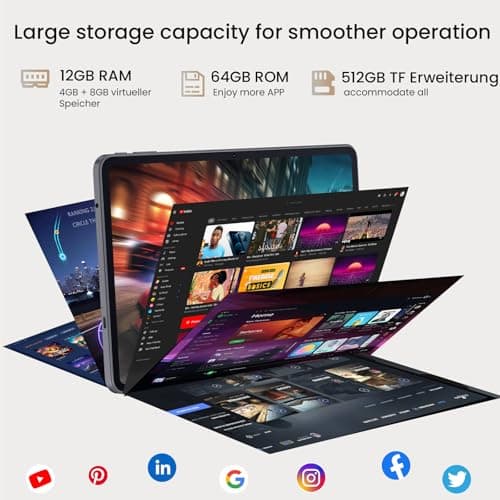 HUIHUANG 10.1 Inch Tablet, Android 15 Tablets 12GB(4+8) RAM / 64GB ROM / 1TB SD Card Expansion, 1280x800 IPS HD Touchscreen, 6000mAh Battery, Bluetooth 5.0, Dual Cameras, GMS, Dual Band WiFi, Black - Thumbnail 4