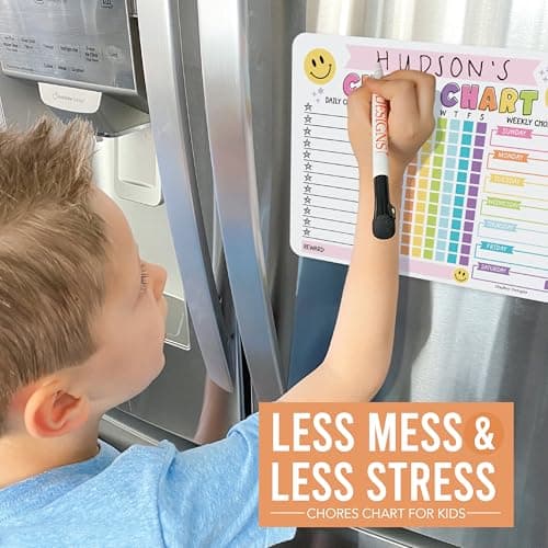 Hadley Designs Magnetic Chore Chart for Kids – Reward Chart for Kids, Dry Erase Responsibility Board for Children at Home, Fridge Behavior Tracker for Daily & Weekly Tasks, Pink Toddler Chore Board - Thumbnail 5