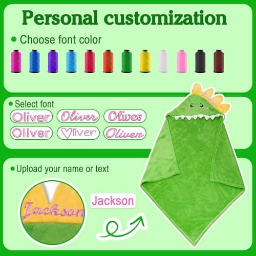 Individz Custom Hooded Bath Towel with Name, Personalized Highly Absorbent Bunny Towels, Baby Bath Towels for Girls Boys, Brithday for Baby, Toddler, Newborn (Green-Dinosaurs) - Thumbnail 4