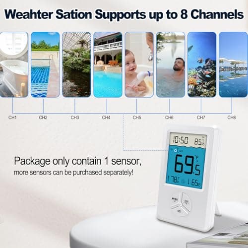 Pool Thermometer Floating Easy Read, Digital Wireless IPX8 Waterproof Thermometer with Indoor Temperature for Swimming Pool, Hot Tub Spa, Cold Plunge, Fish Tanks, Indoor Monitoring - Thumbnail 6