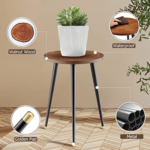 KINNARY Plant Stand Indoor, Mid Century Wood Plant Stand Plant Table for Flower Pots, Heavy Duty Metal Tall Plant Holder, Modern Home Decor Small Round Side End Table (11.8"x16") - Thumbnail 4