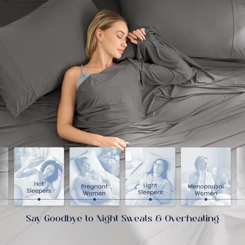 Dream Valley Cooling Sheets King Size, Cooling Fitted Breathable Bed Sheets & Flat Sheet with 2 Pillowcases-4 PCS for Night Sweats & Hot Sleepers, Q-Max >0.45 Aerocool, Deep Pocket 16",Gunmetal - Thumbnail 5