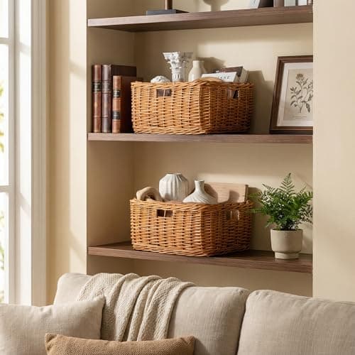StorageWorks Pantry Baskets, Willow Storage Baskets for Organizing, Shelves, Pantry Organizers and Storage, Light Brown, 16 ½"L x 13"W x 7 ½"H - Thumbnail 5