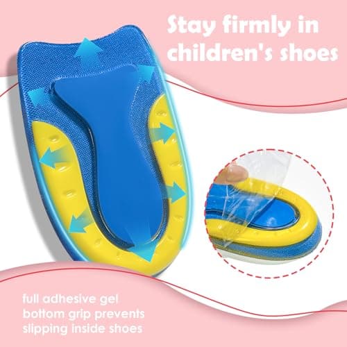 JL-Group Non-Shifting Kids Heel Cups for Sever's Disease Pain Relief, Durable Shock Absorbing Gel Inserts for Active Boys & Girls, Satys in Place for Cleats Sneakers (Blue - 1 Pair, Kid's Size 3-7) - Thumbnail 3