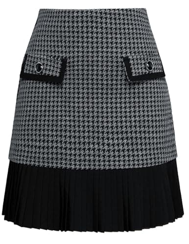Kate Kasin Women's Casual Plaid High Waist Pleated A-Line Uniform Mini Skirt(Grey Plaid, X-Large) - Image 1