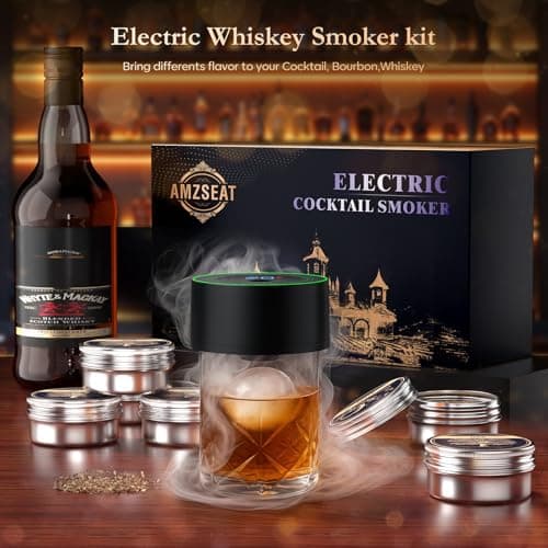 AMZSEAT Electric Whiskey Smoker Kit-Rechargeable Cocktail Smoker Set with 6 Wood Chips-Unique Bourbon Ideal Christmas, Birthday, Valentine's Day Gift,Gifts for Men, Dad, Husband - Thumbnail 4