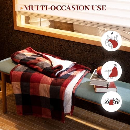 GOTCOZY Heated Blanket Electric Throw 50''X60''- Electric Throw Blanket with One Touch Button 10 Heating Level & 9 Time Settings Heating Blanket, Machine Washable (Check RedBlack) - Thumbnail 6