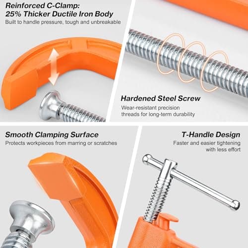 Lytool 6 Inch Quick Release C Clamp, Heavy Duty G Clamp for Woodworking, One-Button Fast Clamp with Fine Adjustment Screw (1 Pack) - Thumbnail 4