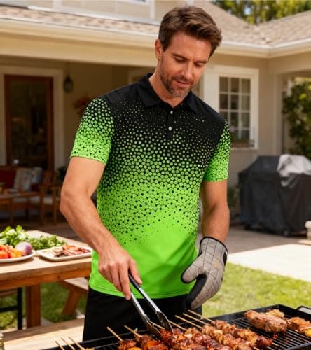 Seadodo Men Polo Shirts Short Sleeve Dry Fit Moisture Wicking Performance Neon Golf Shirt for Tennis Hiking Camping Fluorescent Green L - Thumbnail 5