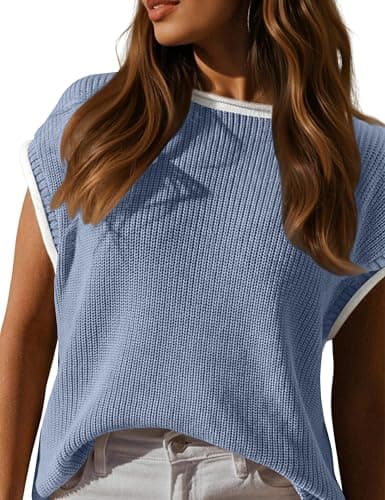 LaGracia Sweater Vest for Women Sleeveless Sweater Tops Summer Tank Tops Crew Neck Cap Sleeve Pullover Sweaters Summer Outfits for Women 2026 Blue M - Image 1