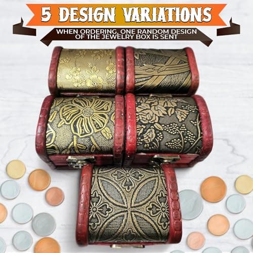 Small Treasure Chest Box - 3.15" x 2.36" x 2.36" Mini Treasure Chest with Vintage Ornament, Decorative Wooden Box with Lid and Hasp Latch, Good for Gifting, DIY-Crafts, and Aquarium Decoration - Thumbnail 5