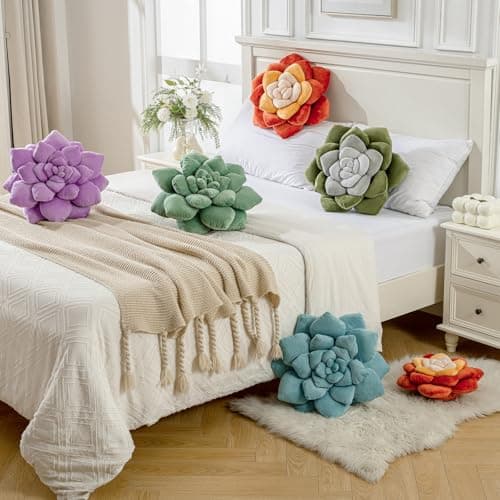 Gerlisay 3D Plant Pillow 13.8'' Cute Flower Throw Pillow Green Grey Plant Shaped Decor Soft Unique Plush Decorative Pillow Throw Cushions for Bedroom Home Decorations - Thumbnail 4