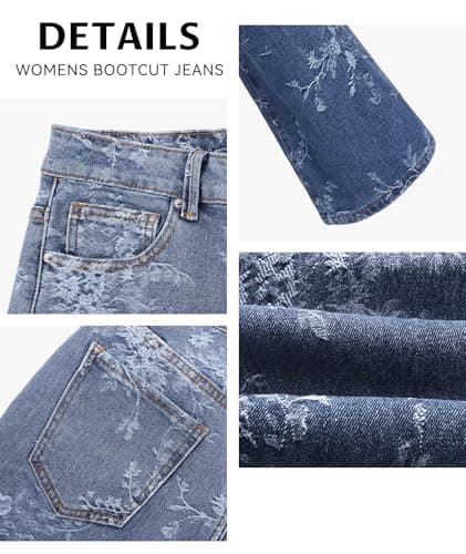 MARIASHA Jeans for Women New Flared Leg Stretch High Wasited Printed Pocket Pants Embroidery Print Blue 3XL - Thumbnail 6