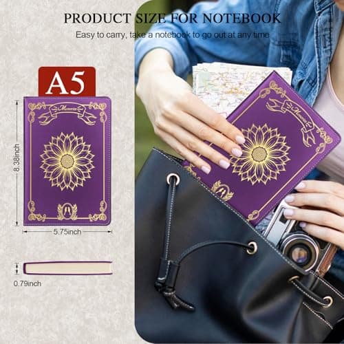 QDWXDEL Journal for Women,A5 Hardcover Leather Journal - 200 Pages Premium Paper Notebook,Sunflower Journal Notebook for School, Work (Sunflower Purple) - Thumbnail 2