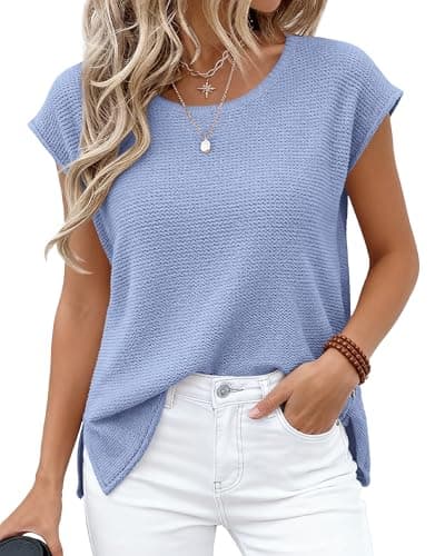 BTFBM Sweater Vest Women 2026 Spring Summer Cap Sleeve Crew Neck Casual Loose Business Tops Western Vacation Outfits(Blue, Small) - Image 1