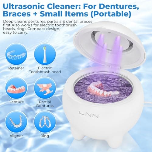 LNN Ultrasonic Retainer Cleaner - 45kHz Dental Cleaner with UV Light for Dentures, Mouth Guards, Aligners, Retainers & Toothbrush Heads - 180ML Capacity, Safe Deep Cleaning - Thumbnail 5