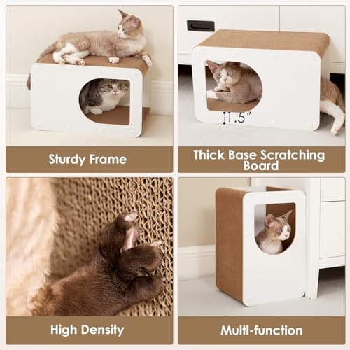 EHEYCIGA Cardboard Cat Scratcher House, 20-Inch Corrugated Cat Scratcher for Indoor Cats, Large Scratching Board Pad, White - Thumbnail 5