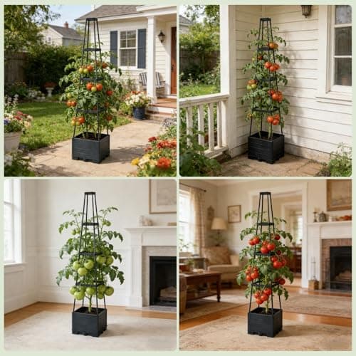 Lancisism 2 Pack Raised Garden Bed Tomato Planter with Trellis - 57" Self Watering Planter Box for Climbing Plants Vegetables Flowers - Garden Tomato Pots with Cage for Patio Greenhouse Indoor Outdoor - Thumbnail 6