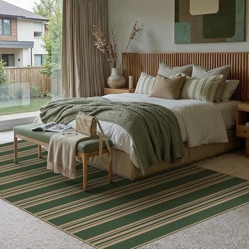 PureCozy Striped Easy Jute 5x7 Area Rugs Green Washable Outdoor Patio Rug for Living Room Indoor Outdoor Carpet Non Slip Office Farmhouse Neutral for Backyard Balcony Porch Bedroom Dining Room - Thumbnail 3