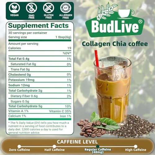 20X Collagen Chia Coffee, 11 in 1 Coffee Mix with Collagen & Chia Seeds, Goji Berry, Supports Hair, Skin & Nails, Sugar Free, Vegan, 45 Servings (9.8Ounce (Pack of 2) - Thumbnail 2
