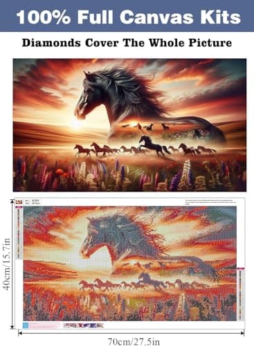 ijbnhd Large Diamond Painting, Horse Large Diamond Art Kits for Adults, Full Drill Round Big Diamond Painting, DIY Gem Art and Crafts for Home Wall Decor Gift 27.5 X 15.7inch - Thumbnail 2