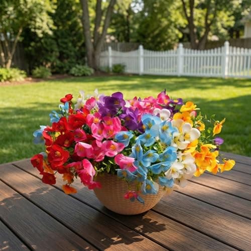 trytuny Artificial Flowers for Outdoor, Realistic Faux Plants for Outside Indoor Porch Patio Window Box Planter Home Decor (12Pcs Mixed Color) - Thumbnail 4